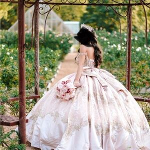 Elegant Pink and Gold Quinceañera Dress